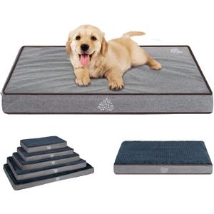 VANKEAN Dog Bed Soft Crate Pad Mat Reversible Cool & Warm, Washable Comfy Kennel Pad with Orthopedic Egg-Crate Foam for Small Medium Large Dogs, Water-Resistant Pet Bed, Gray/Dark Blue (Grey)