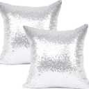 YOUR SMILE Pack of 2, New Luxury Series Silver Bling Decorative Glitzy Sequin & Comfy Satin Throw Pillow Cover Cushion Case for Wedding/Christmas,22"x22"