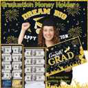 Class of 2026 Graduation Leis with Money Gift Set, 2 pcs Candy Lei Graduation Cash Holder,Personalized Graduation Gifts Money Leis with Photo Frame Congrats Grads Gift Idea for Graduate Party Supplies-Gold Black
