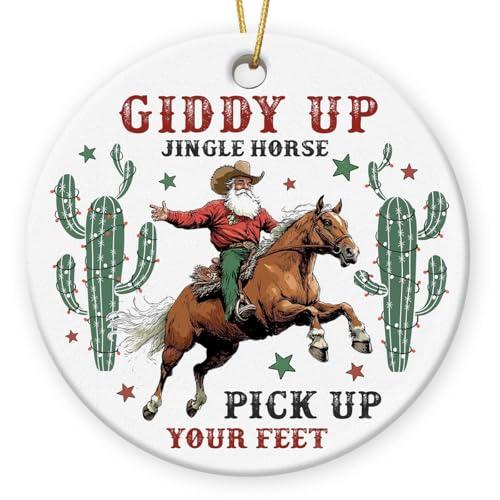 4 x Gift Glow Western Christmas Ornaments 2025 - Cowboy Ornaments for Christmas Decorations, Ceramic Ornament for Vintage Cowboy Decor, Xmas Gifts for Cowboys Western, Men, Friends, Family, Coworkers