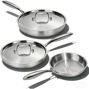 Stainless Steel Frying Pan Set with Lid, Umite Chef 3Pcs Skillet Set (Includes 8",10",12") - 5 Ply Stainless Clad - Heavy Duty & Professional Cookware Set, Fast & Even Heat, Dishwasher and Oven Safe