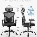 NOBLEWELL Ergonomic Office Chair with Padded Lumbar Support and 2D Headrest, 21.2"D x 18.9"W x 45.3"H