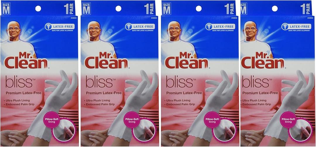 Mr. Clean 243033 Bliss Premium 1-pair Latex-free Gloves, Medium (4 Pack)