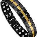 Feraco Magnetic Bracelet for Men Titanium Steel Magnetic Bracelet for Men with Double Row Magnets Adjustable (Black & Gold)