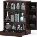 Wooden Cologne Organizer for Men Sliding 4 Tier of Standing Perfume Display Stand with Side & Under Double Drawers Large Storage Perfume Organizer Display Shelf Holder,Gift for Man (Elegant Espresso)
