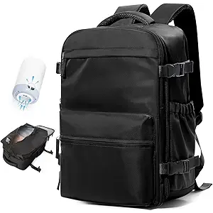 Vacuum Travel Backpack with Pump Women Personal Item Carry on Vacpack Backpacks Flight Approved 18x14x8 inches Men Laptop Waterproof Work Compression bags Casual Daypack Black Vacuum seal backpack