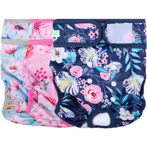 wegreeco Washable Reusable Premium Dog Diapers,Pack of 3,Small Dog Puppy & Doggy Diapers Female,Dog Period Panties Diapers Female in Heat (Medium (12"-15" Waist), Flower-2)