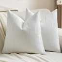 FUTEI White Chenille Decorative Throw Pillow Covers 18x18 Inch Set of 2,Soft Embossed Striped Textured Cushion Case,Modern Home Decor for Couch Bed Living Room