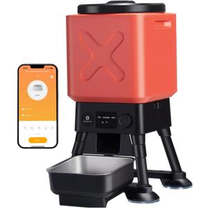 Automatic Dog Feeder for Large Dogs, 14L Capacity, Remote Feeding, Anti-Blockage System, Timed Auto Dog Food Dispenser, 2.4G WiFi App ControlDual Power Supply,Stainless Steel Bowl (Red with WiFi)