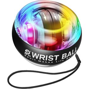 Wrist Trainer Ball Auto-Start Gyroscopic Forearm Exerciser Gyro Ball for Strengthen Arms, Fingers, Grip and Muscles (Black with LED light)