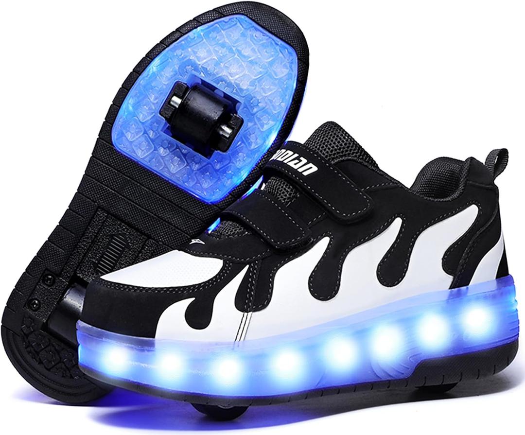 Ufatansy Roller Shoes USB Rechargeable Roller Skate Shoes LED Fashion Sneakers Kids Skateboarding for Girls Boys(4 M US=CN36, Black/ White)3