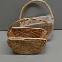 2 Pcs Wicker Flower Girl Baskets Half Moon Rattan Wedding Baskets Woven Christmas Empty Gift Basket with Handle Hand Woven Flower Basket Purse Bag for Women Home Decorations (Light Color)
