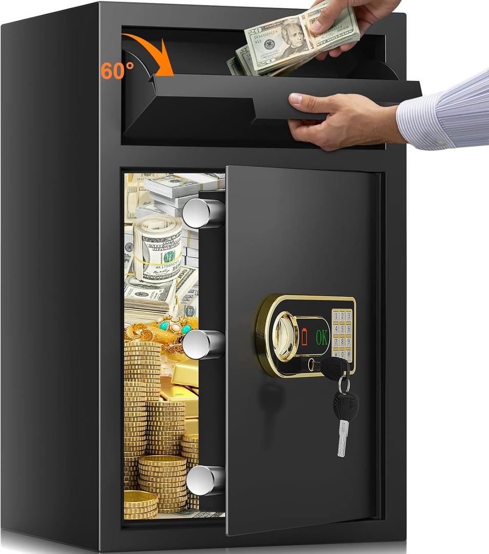 5.8 cu ft Large Fireproof Drop Safe Box for Business, Anti-Theft Money Drop Slot Safes with Digital Keypad and Spare Keys, Heavy-duty Cash Depository Lock Safe for Home Office Retail Store Business