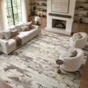 DCX Washable Abstract Area Rug 9x12, Non Slip Low Pile Rug, Beige