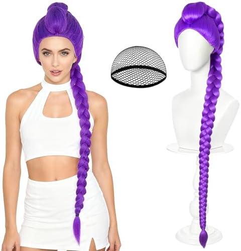 Long Purple Braids Cosplay Wigs for Women Men, ROOKEA Costume Wigs Plaited Braid Hair Cosplay Accessories Prop for Halloween Costume Party Supplies