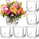 PINIWON 6 Pack Square Glass Vases 5 x 5 x 5 Inch, Clear Cube Flower Vases for Centerpieces, Candle Holders for Wedding Party Home Decor