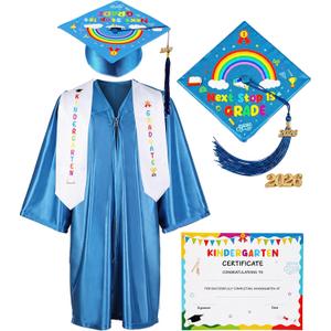 Kindergarten Graduation Cap and Gown - Kids Cap and Gown with Stole and Certificate for 2026 Preschool Graduation (Blue)