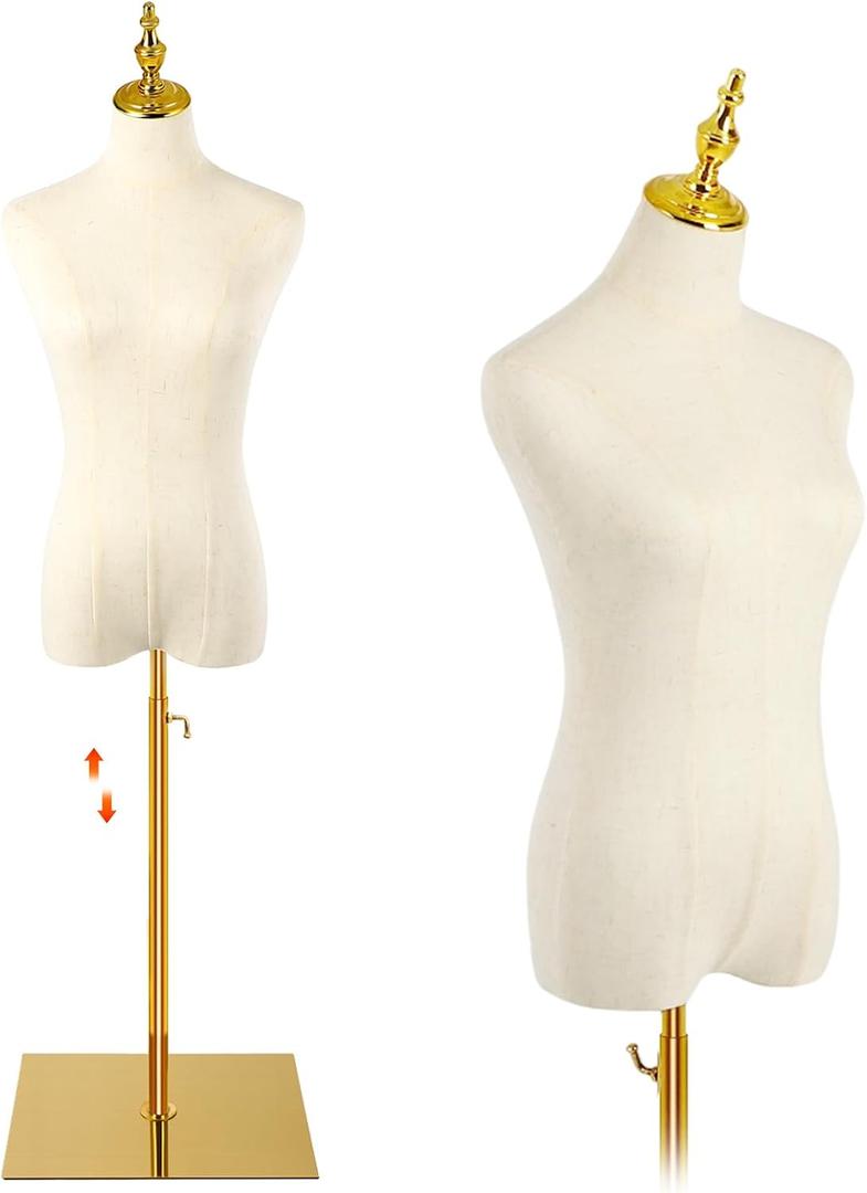 Female Mannequin, Hanging Pants & Skirts Dress Mannequin with Stand, Height Adjustable Torso for Clothing Dress Jewelry Display, Sewing, Beige, No Hands, Height adjustment from approximately 52 to 75