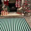 St. Patrick's Day Striped Outdoor Rug Green and White Porch Rug 4' x 6' Spring Doormat Layered Welcome Mat for Farmhouse Spring Front Porch Entryway Decor