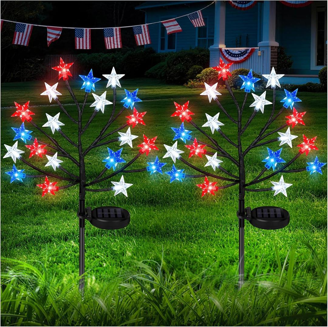2026 4th of July Solar Stake Lights Decorations Outdoor, Waterproof LED Red White Blue Lights for Fourth of July, Patriotic Decorations Lights for Yard Garden Pathway Patio, 250th Anniversary