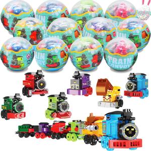 WODMAZ 12PCS PreFilled Easter Eggs with Train Building Blocks, Easter Egg Train Toys Set for Kids Easter Basket Stuffers, Easter Basket Filler, Easter Eggs Hunt, Easter Party Favors
