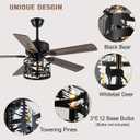 52" Farmhouse Ceiling Fan with Light and Remote, Rustic Caged Fandelier
