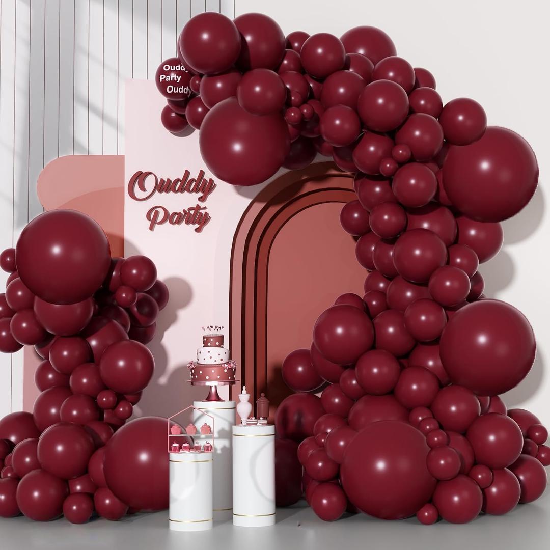 Ouddy Party 129Pcs Burgundy Balloons Different Sizes 18 12 10 5 Inch, 6Pcs 18 Dark Red Maroon Balloon Arch Garland Kit, Latex Balloon for Birthday Shower Wedding Thanksgiving Party Decorations