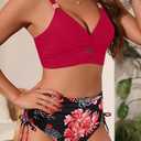 Yonique Women High Waisted 2 Piece Bikini Set Tummy Control Full Coverage | Removable cups, smoothing gathered midsection, figure-flattering front ruching, and a stylish V-neck wrap top (S)