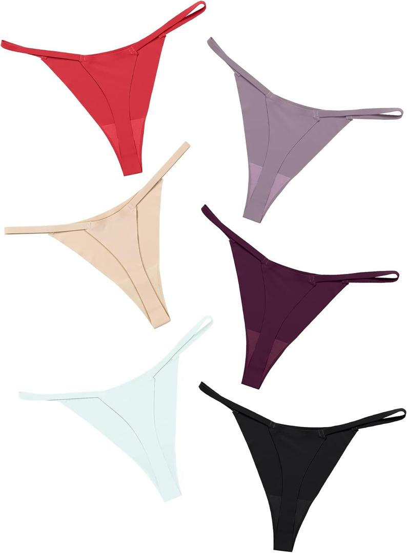 DEANGELMON Seamless G-string Thongs for Women - No Show Thong Underwear Low Rise Stretch Panties Workout Pack (Small, Passion Tulip - 6 Pack)