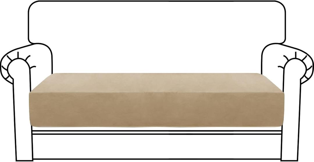 MAXIJIN Velvet Stretch Couch Cushion Covers Soft Loveseat Cushion Cover Replacement Sofa Seat Cushion Slipcovers RV Protector with Elastic Bottom (1 Piece Loveseat Cushion Cover, Camel)