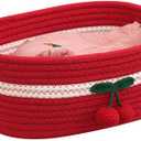 Rectangle Storage Basket Cotton Rope Woven Baskets for Organizing,Cute Cherry Basket for Kids, Baby Nursery,Cat Dog Toy Baskets,Organizer Bins for Shelves 11.810.64.3INCH