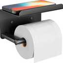 Adhesive Toilet Paper Holder with Shelf, Stainless Steel, Black