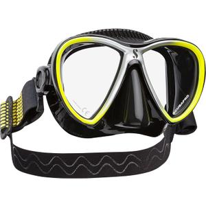 SCUBAPRO Synergy Twin Trufit Scuba Mask with Dual Lens and Comfort Strap for Diving, Black/Yellow/Silver, One Size