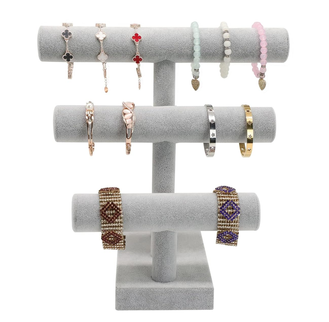 Stratalife Jewelry Organizer Bracelet Holder Stand 3 Tier Bracelet Display Necklace Holder Stand T-Bar Jewelry Display for Selling (Ice Velvet)