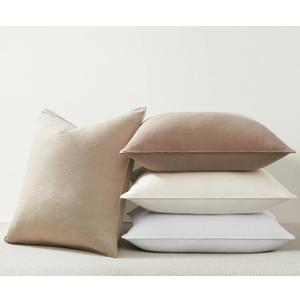 Linen and Cotton Decorative Pack of 4 Throw Pillow Covers Soft Accent Farmhouse Neutral Cushion Case 20 x 20 Inch Pillowcase with Flange for Chair Couch Sofa Bedroom Living Room Home Decor