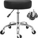 ANWBROAD Round Rolling Stool with Wheels Height Adjustment 360 Swivel Stool Heavy Duty Wide Chair PU Leather Soft Seat Cushion for Massage, Salon, Bar, Home, Office, Tatoo, Medical, Black UWSC001B