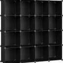 SONGMICS Cube Storage Organizer, Set of 16 Plastic Cubes, Closet Organizers and Storage, Room Organization, Bedroom Living Room, 12.2 x 48.4 x 48.4 Inches, Black ULPC44BK