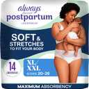 Always Discreet Postpartum, Reimagined Adult Diapers for Women, Maximum Absorbency Postpartum Underwear Size XL/XXL, Up to 100% Leak Free Bladder Leak Protection, 14 Count