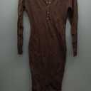 Ecavus Women's Winter Maternity Sweater Dress Long Sleeve V Neck Slim Fit Ribbed Knit Midi Bodycon Dresses with Belt (Large, Coffee)