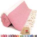 Bazaar Anatolia Turkish Beach Towel 100% Cotton Bath Towels Oversized Quick Dry Boho Farmhouse Decor Sheets Bathroom Sand Free Camping Blanket Peach 71x39 inches - Diamond Coral