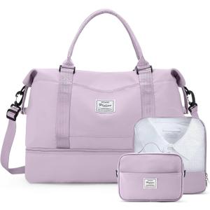 Weekender Bags for Women,Travel Duffle Overnight Bag with Shoe Compartment,Personal Item Carry On Bag,Purple,Extra Large,3 Pcs Set