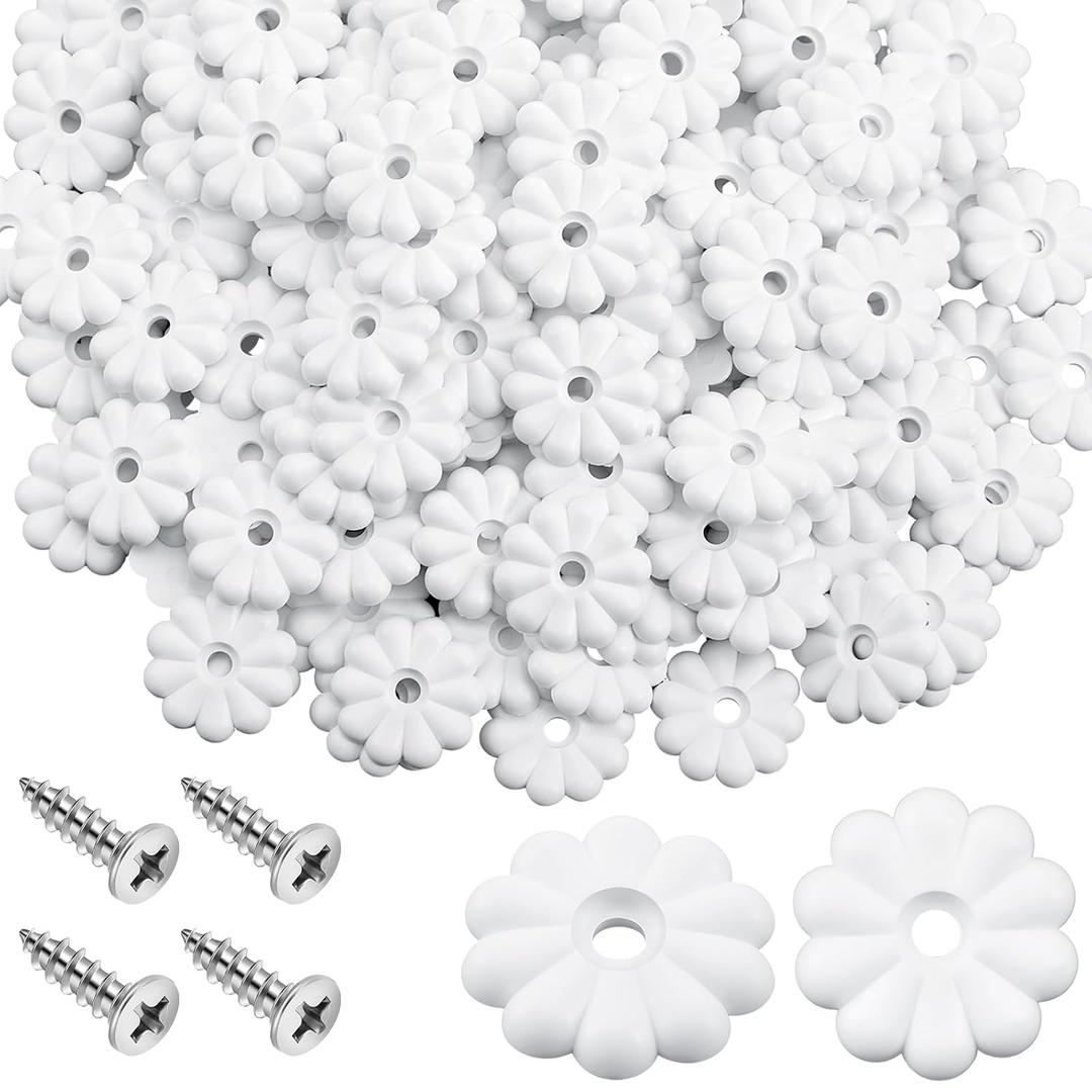 CroBlissful 50 Pack Rosette Washers with Screws, Mobile Home/RV Ceiling Rosette Buttons, Diameter 1-1/8 Inch Decorative Washers (White)