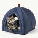 Bedsure Cat Beds for Indoor Cats - 2 in 1 Cat Cave House Tent for Kittens and Small Pets with Removable Washable Cushioned Pillow, Foldable Kitten Hideaway with Non-Slip Bottom, Navy, 16 inches