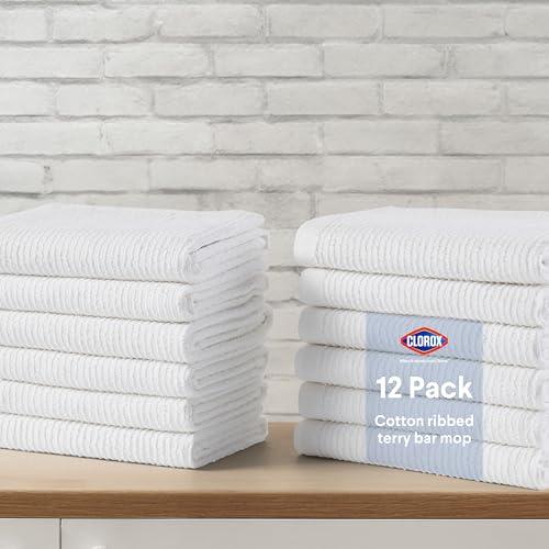 CLOROX Ribbed Bar Mops - 100% Cotton Quick Dry Extra Large Dishcloths - Absorbent Multipurpose Cleaning Cloths for Restaurants, Kitchen, Bathroom, Hotel - 16" x 19" - White 3 Pack