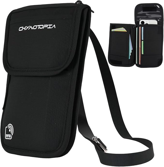 Neck Wallet & RFID Blocking Passport Holder for Travel – Waterproof Hidden Travel Wallet with Card Slots, Adjustable Strap, Portable Document Organizer for Men, Women (Gift) Black