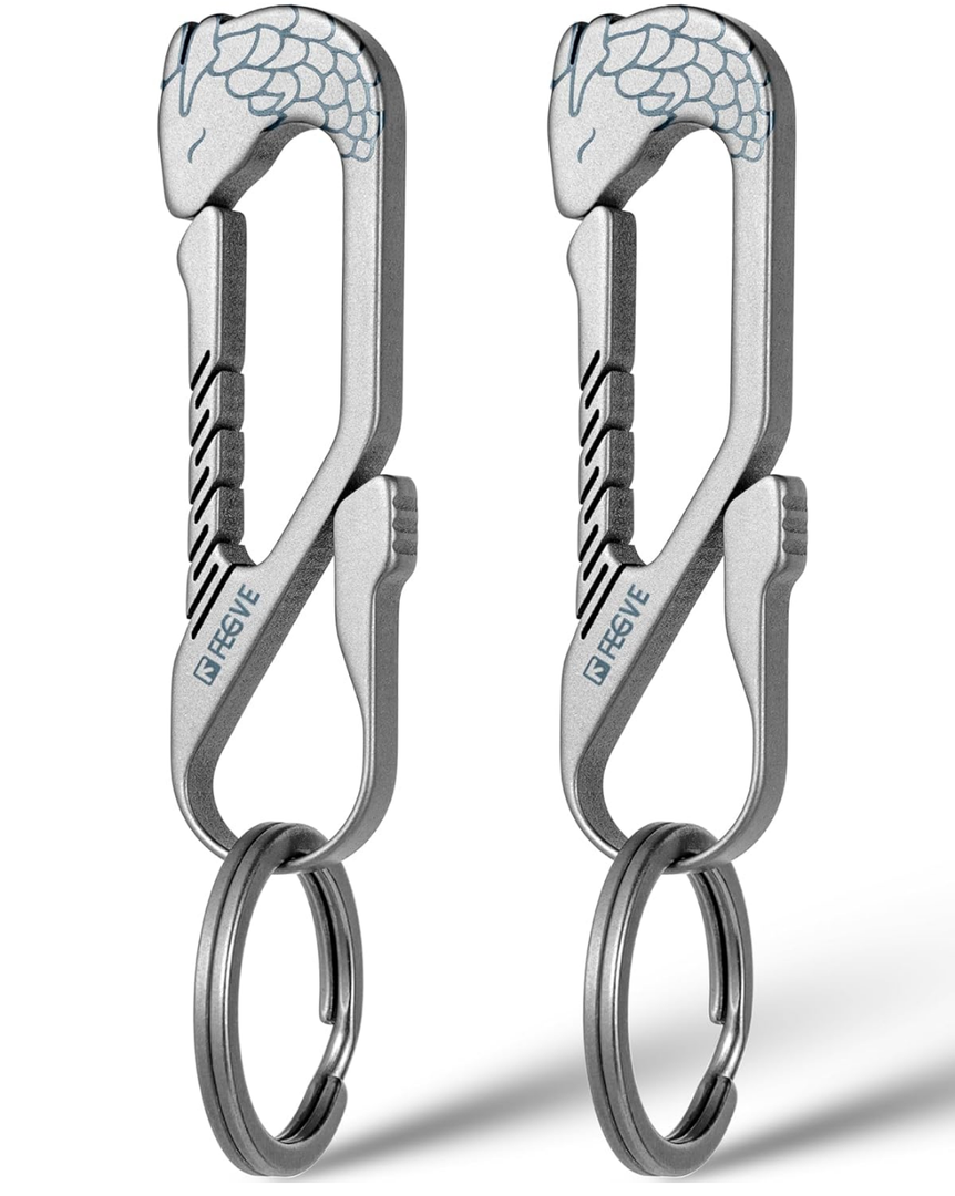 FEGVE Titanium Pocket Key Chain Clip,Small Keychain Clip with Key Ring for Men Women