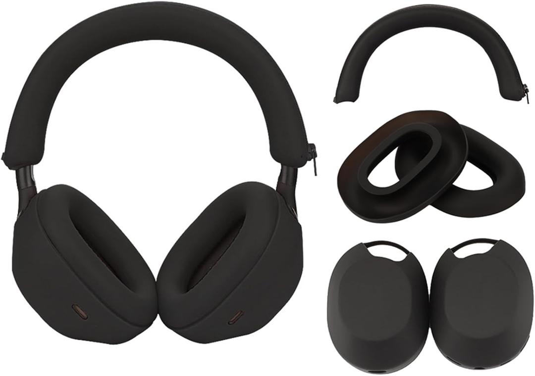 Adhiper 3Sets Siliocne Sweat Case Cover for Sony WH-1000XM5 Headphones, Embody XM5 Earpad Cover/Ear Covers/Headband Cover Protector, Washable Sweatproof Soft Headphones Case AccessoriesBlack