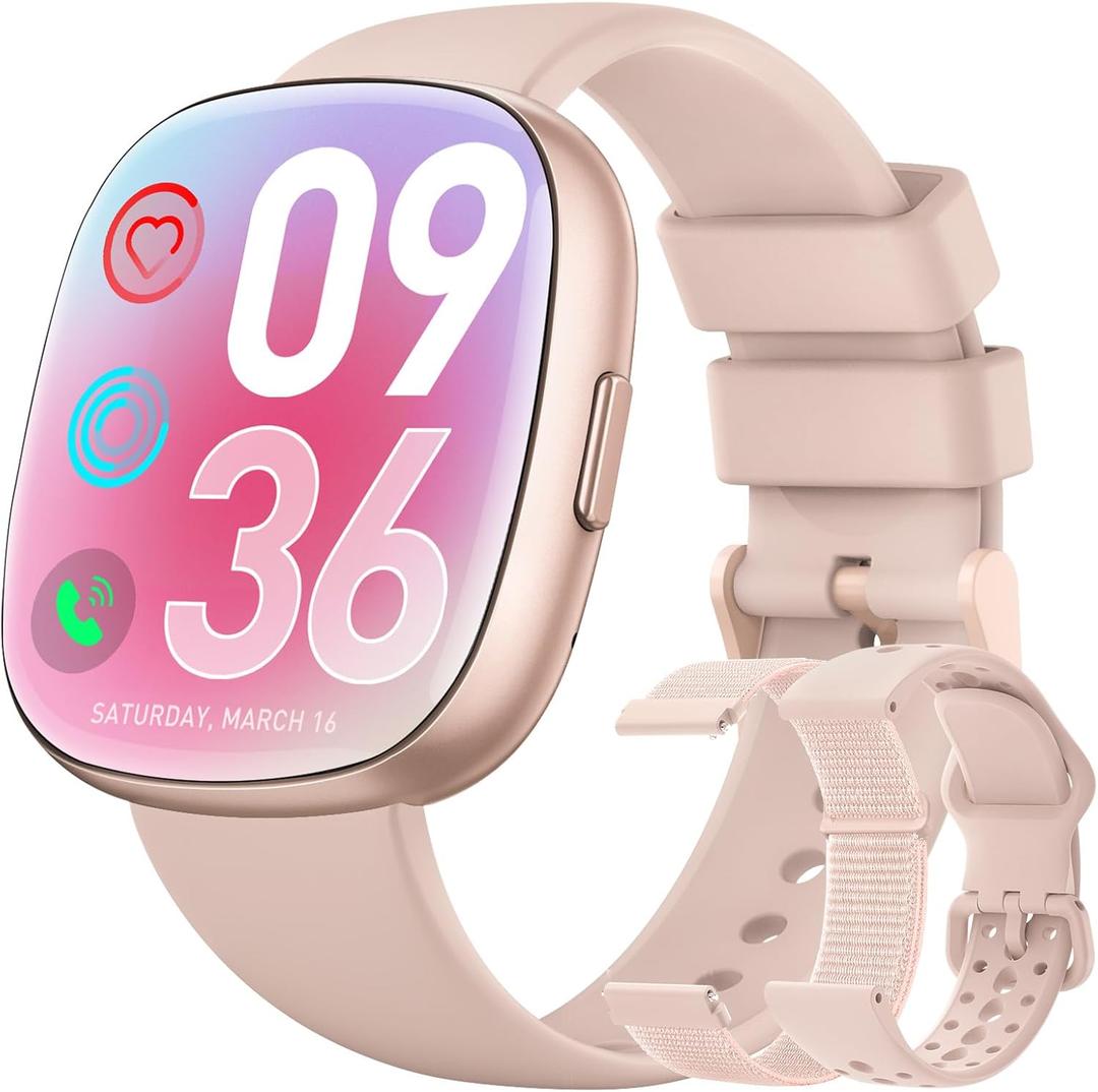 Smart Watch for Women Fitness Tracker: Fitness Watch with Blutooth Call 24/7 Heart Rate SpO2 Sleep Monitor IP68 Waterproof 120+ Sport Mode Activity Trackers Compatible iPhone Android Phones (3 Bands) (Pinksand)