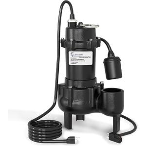 LANCHEZ 1HP Submersible Sewage Effluent Pump, Cast Iron, 5644 GPH High Flow, Piggy Back Tether Float Switch, Heavy Duty Sump Pump for Sump Basin, Basement, Residential, 2" NPT Discharge