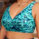 Women Plus Size Bikini Top - Green Paisley Twist Front Swimsuit Top Push Up Full Coverage Bathing Suit 2025 Swim Bra for Large Bust 16W